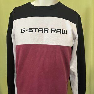 G Star Raw Men's Black White Maroon Crewneck Sweater Size Small Cotton Polyester